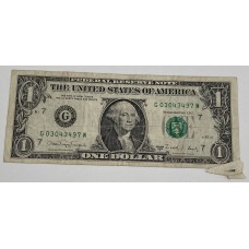 UNITED STATES OF AMERICA 1988 . ONE 1 DOLLAR BANKNOTE . ERROR . DOUBLE FLAP FOLDED